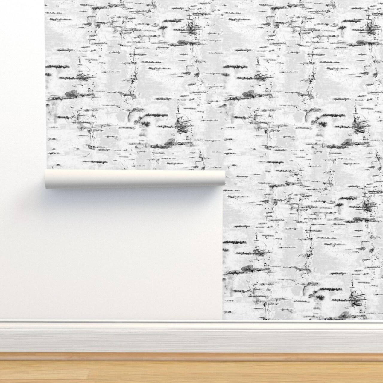 Woodland Birch Trees White Gray Neutral Birch Textured Look Bark Aspen Custom Removable Wallpaper by Spoonflower Peel & Stick Wallpaper 2FT Wide